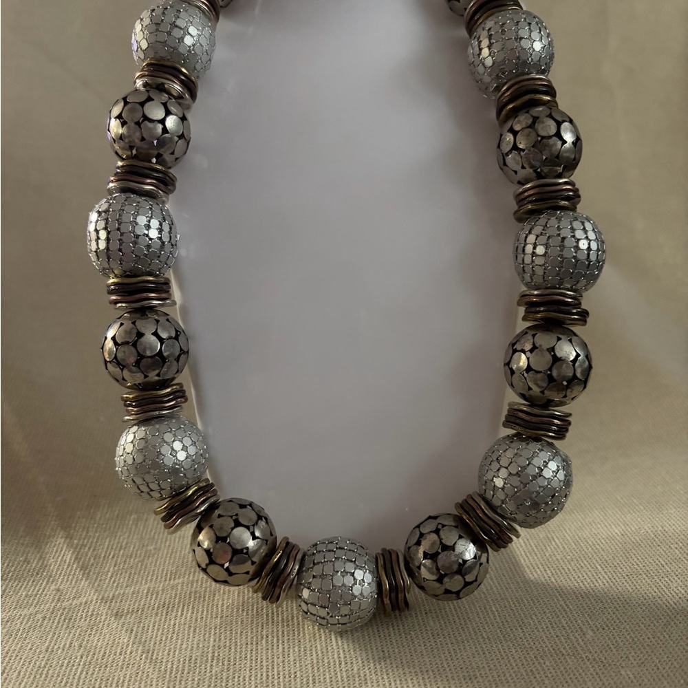 Statement Silver and White Beaded Necklace - Women Jewelry - Picture 2 of 5